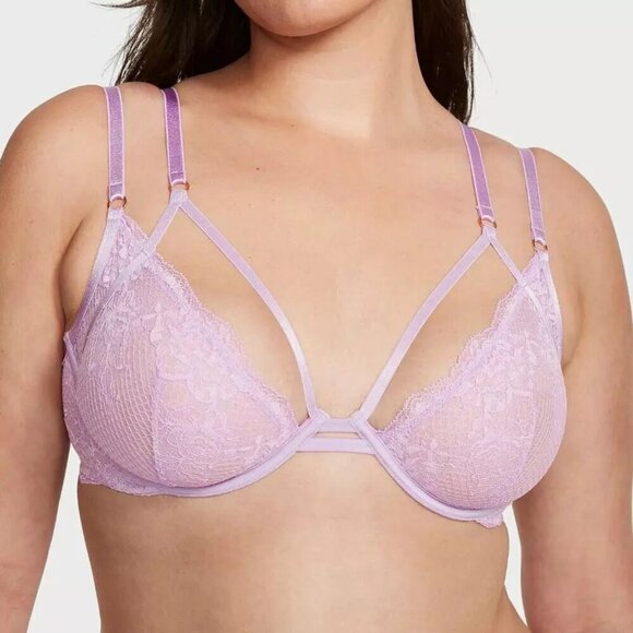 New! Victoria’s Secret Lilac Fishnet Lace Unlined Low Cut Demi Bra 10344 - Picture 2 of 10